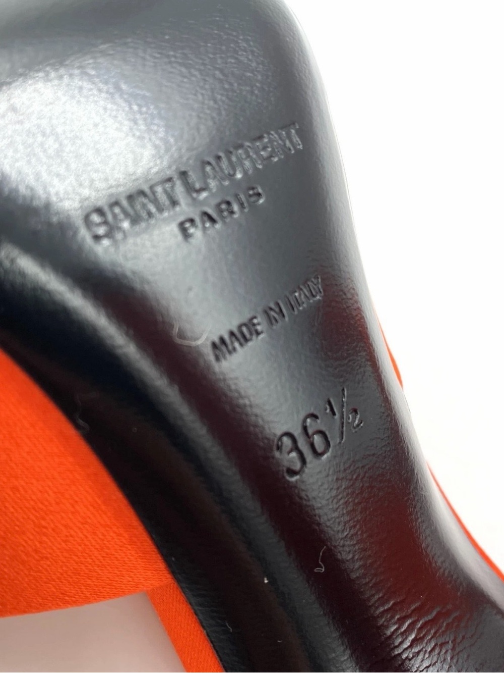 Saint Laurent Bright Orange Satin Peep-Toe Mule - Picture 6 of 8